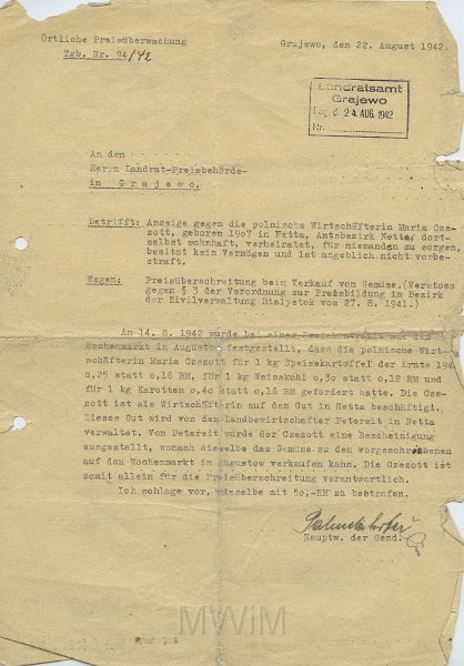 KKE 5302a.jpg - Dok. Zawiadomienie z PUR-u dla Michała Katkowskiego umożliwiające korzystanie ze zniżek w PKP, Ostróda, 29 X 1945 r.